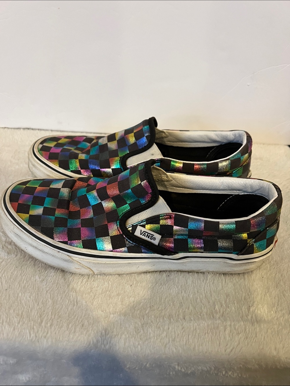 Vans Slip-On Checkerboard Iridescent Black Multicolor Sneakers